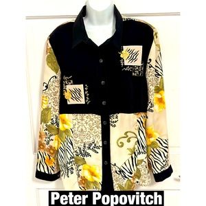Peter Popovitch Silky Embroidered  Button‎ Down Blouse Spotless Sz Large